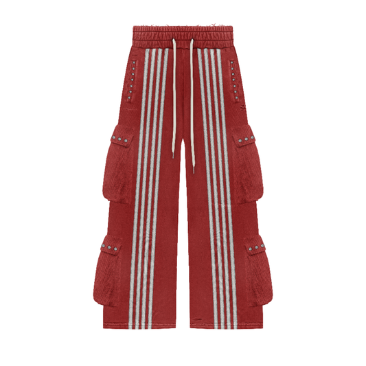Striped Rhinestone Sweatpants Red