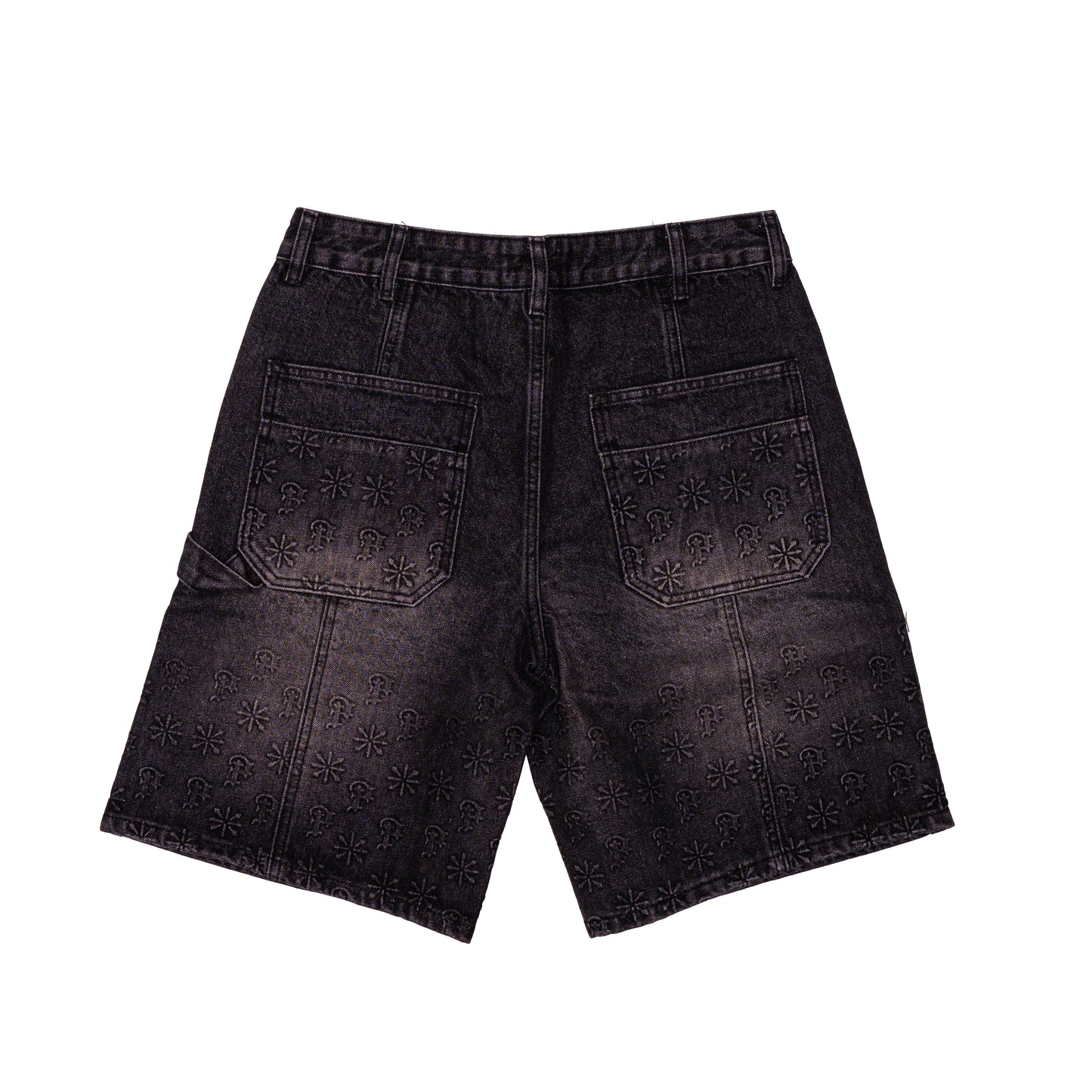 black embossed denim jorts