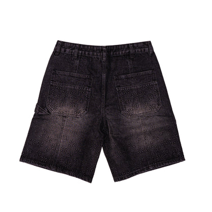 Black Embossed Denim Jorts