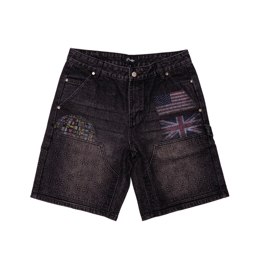 Black Embossed Denim Jorts