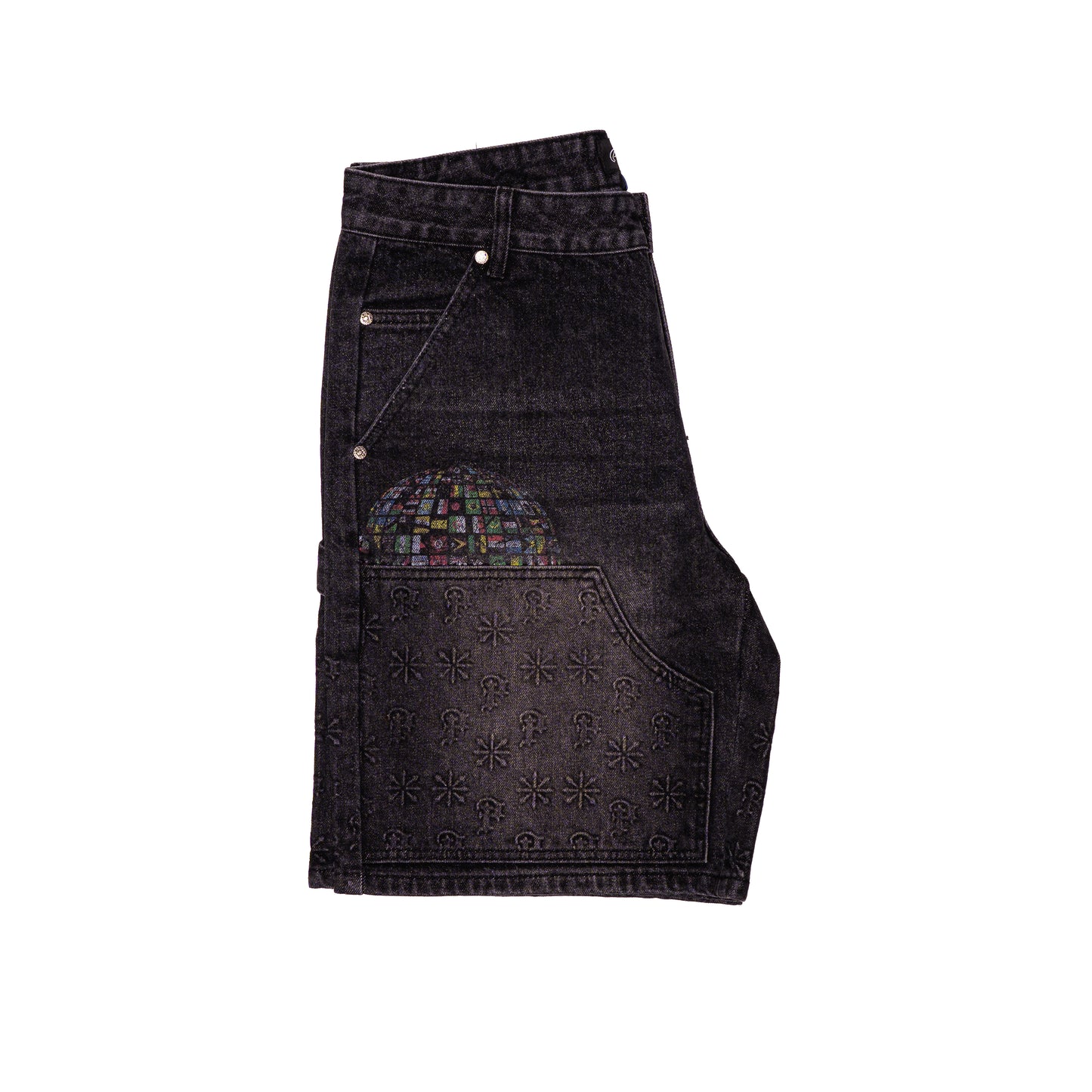 black embossed denim jorts