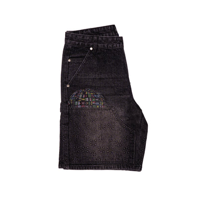 Black Embossed Denim Jorts
